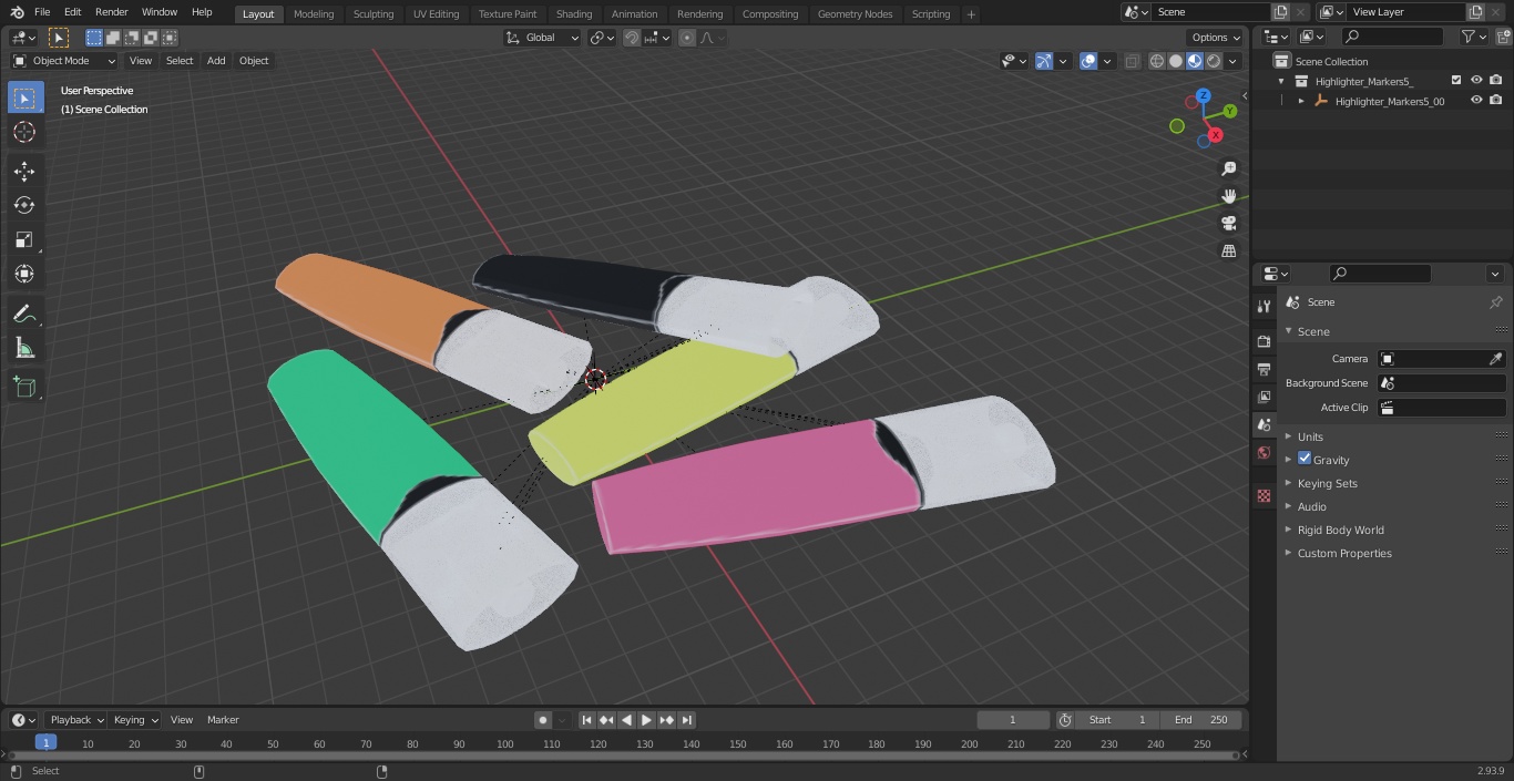 5 Highlighter Markers(1) 3D model