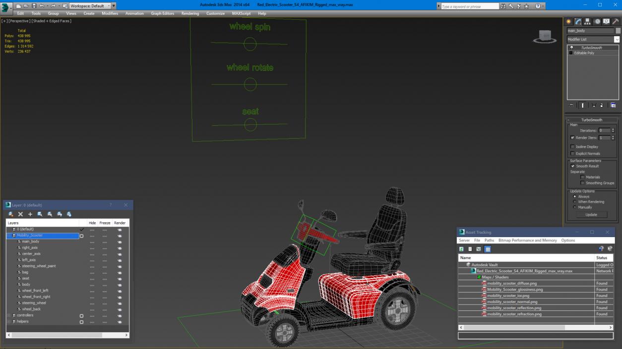 Red Electric Scooter S4 AFIKIM Rigged 3D