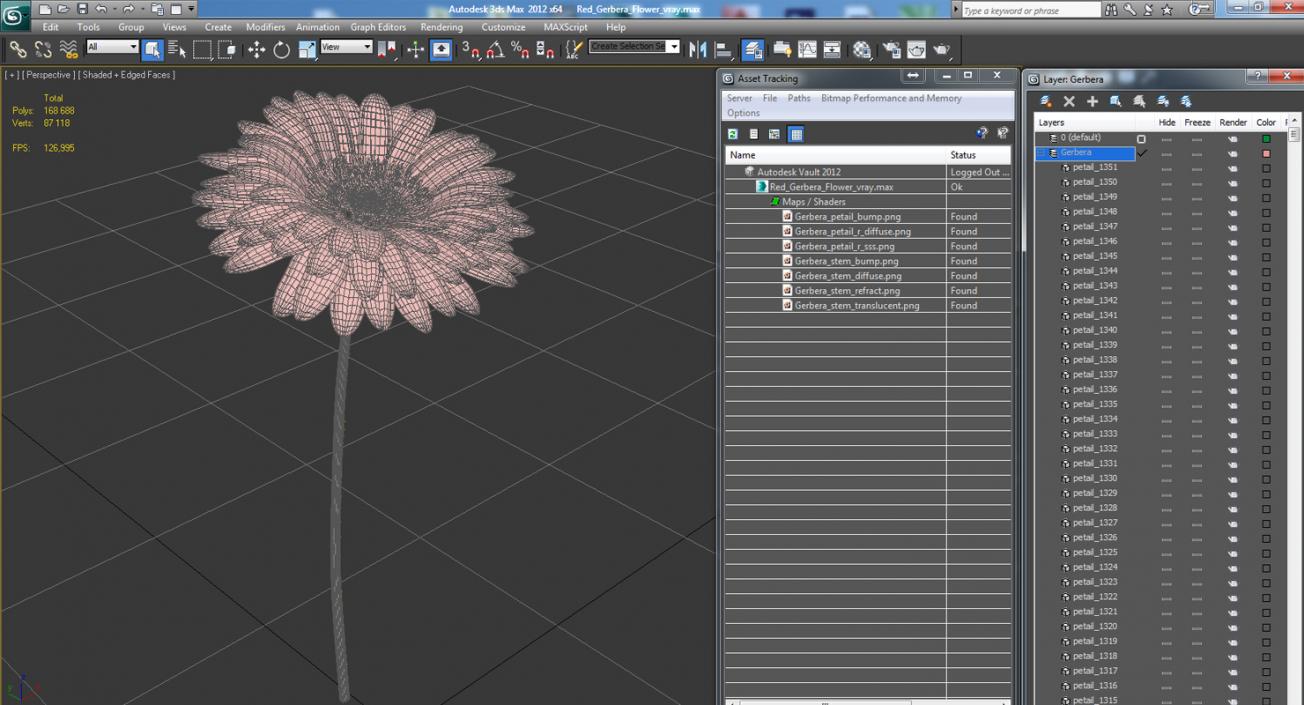 3D Red Gerbera Flower model