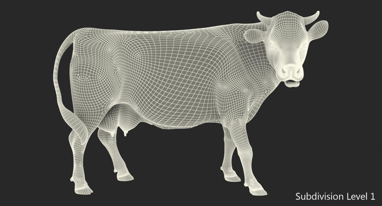 3D model Dairy Cow with Fur Rigged