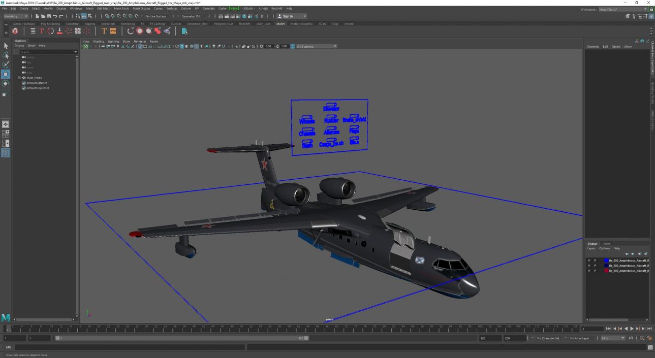 Be 200 Amphibious Aircraft Rigged for Maya 3D