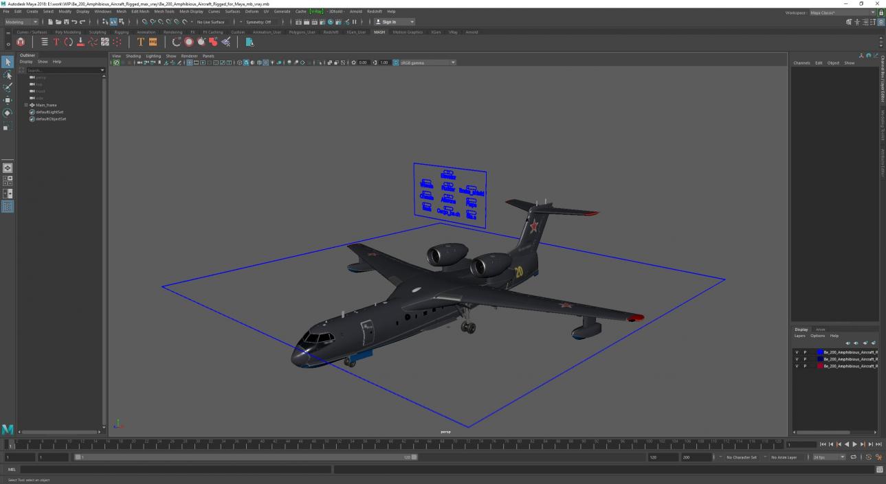 Be 200 Amphibious Aircraft Rigged for Maya 3D