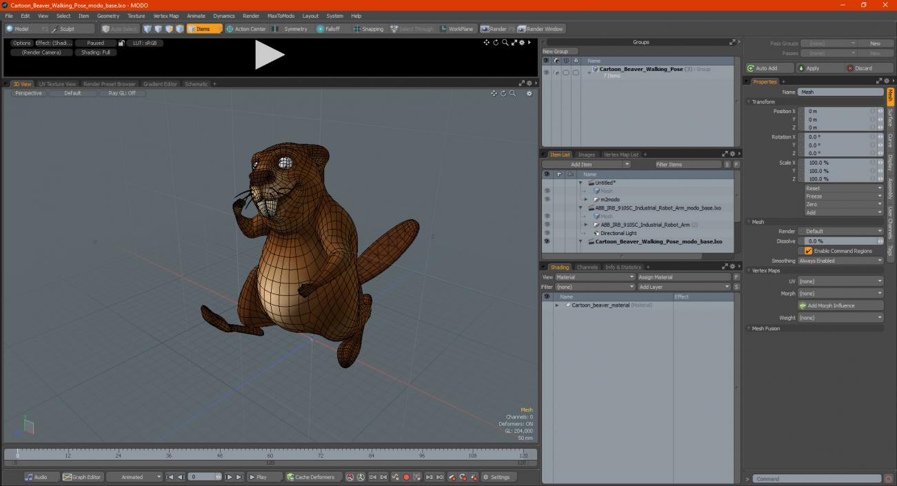 Cartoon Beaver Walking Pose 3D