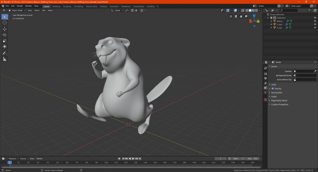 Cartoon Beaver Walking Pose 3D