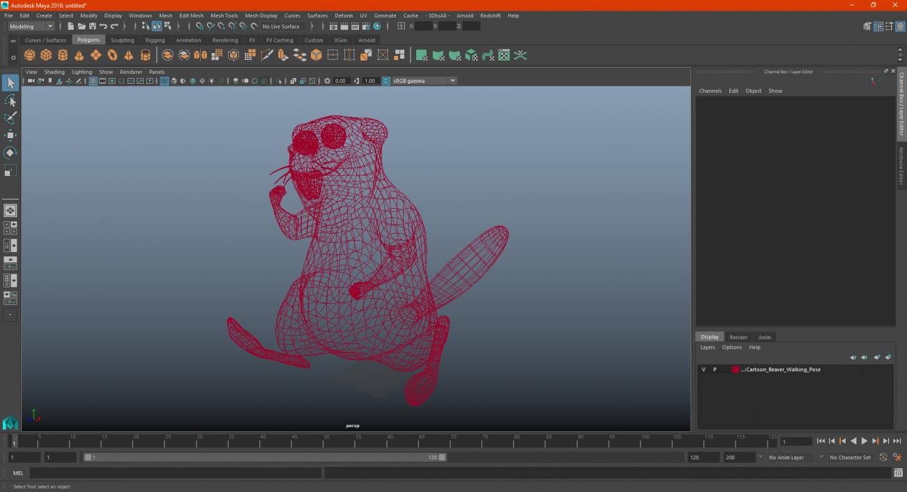 Cartoon Beaver Walking Pose 3D