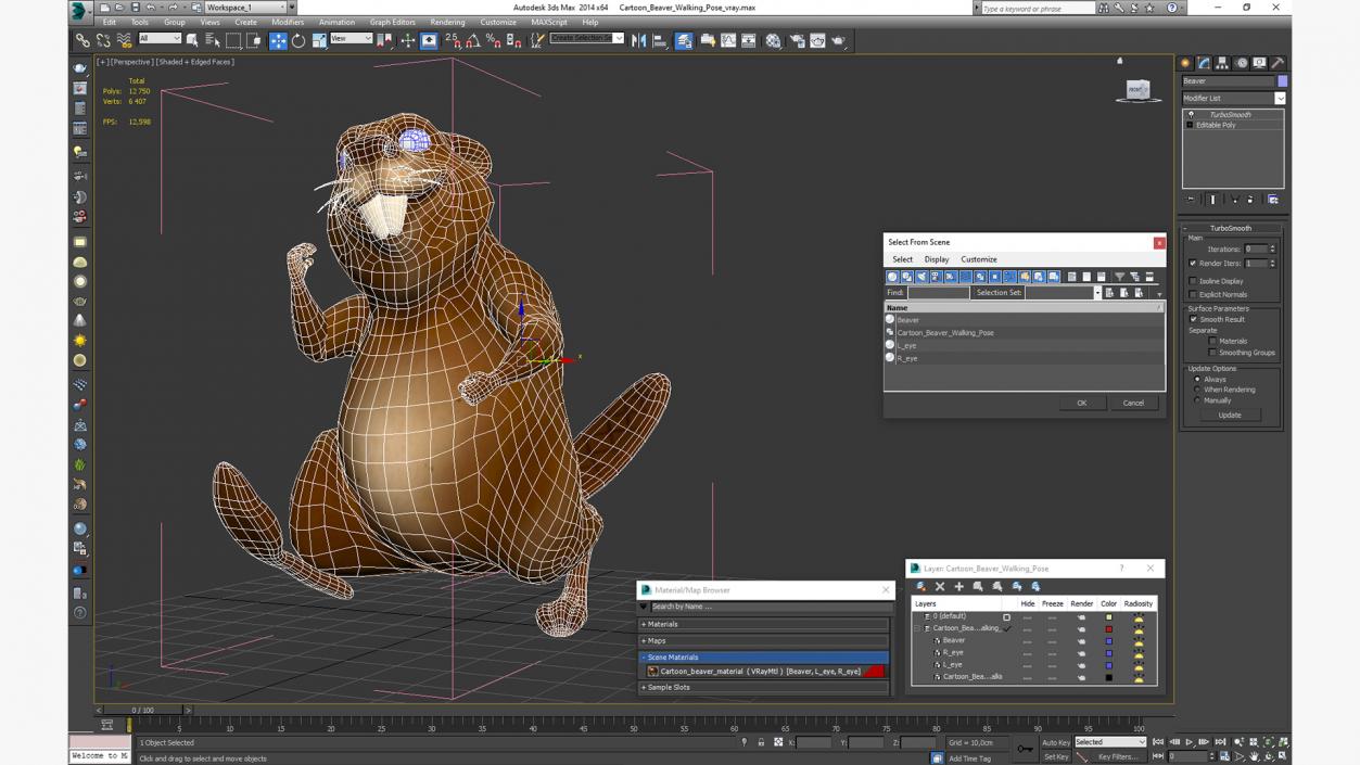 Cartoon Beaver Walking Pose 3D