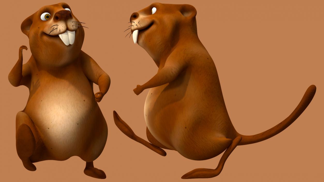 Cartoon Beaver Walking Pose 3D