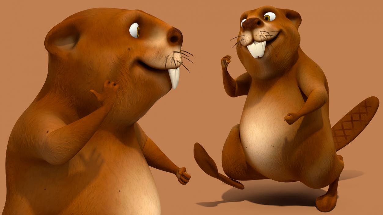 Cartoon Beaver Walking Pose 3D