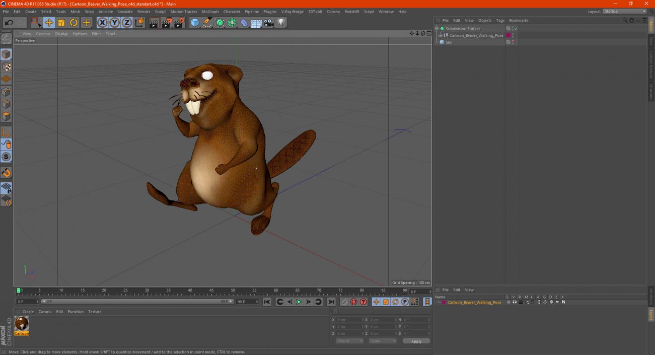 Cartoon Beaver Walking Pose 3D