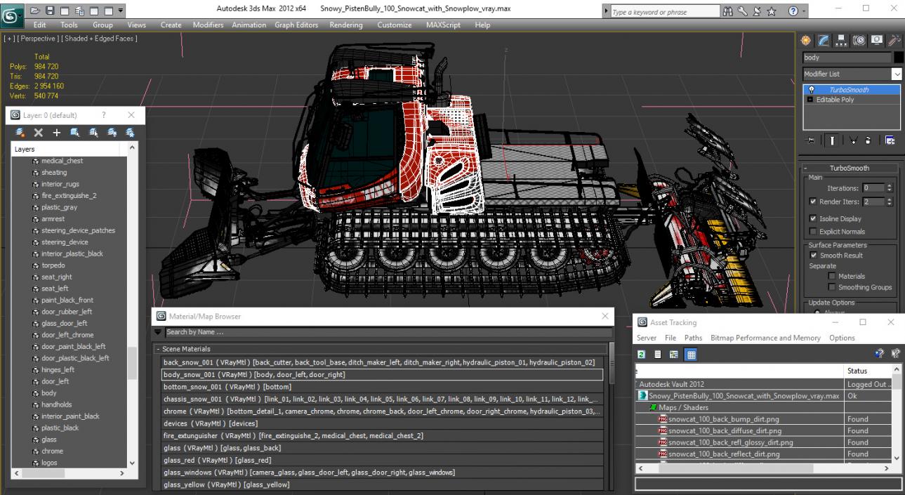 3D Snowy PistenBully 100 Snowcat with Snowplow model