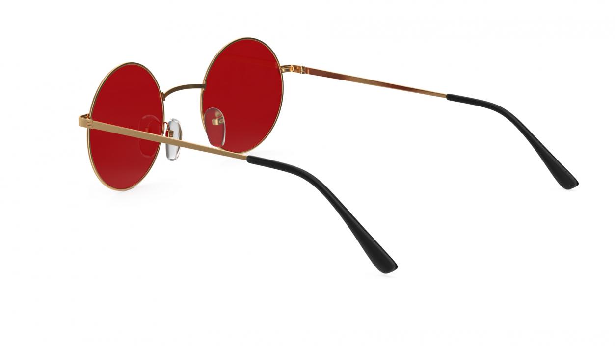 Round Circle Golden Frame Red Lens Glasses 3D