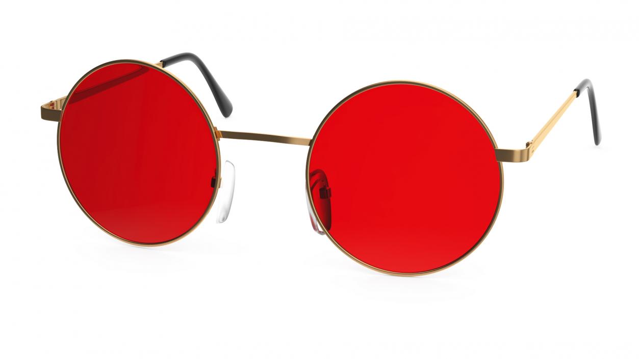 Round Circle Golden Frame Red Lens Glasses 3D