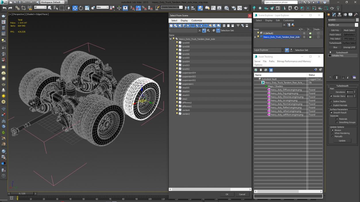 3D Heavy Duty Truck Tandem Rear Axle model