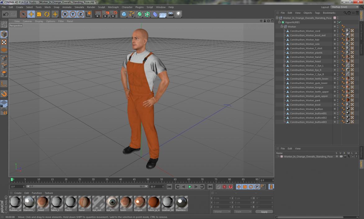 Worker In Orange Overalls Standing Pose 3D model