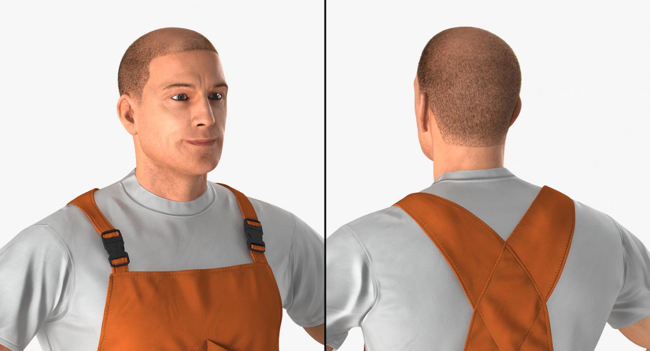 Worker In Orange Overalls Standing Pose 3D model