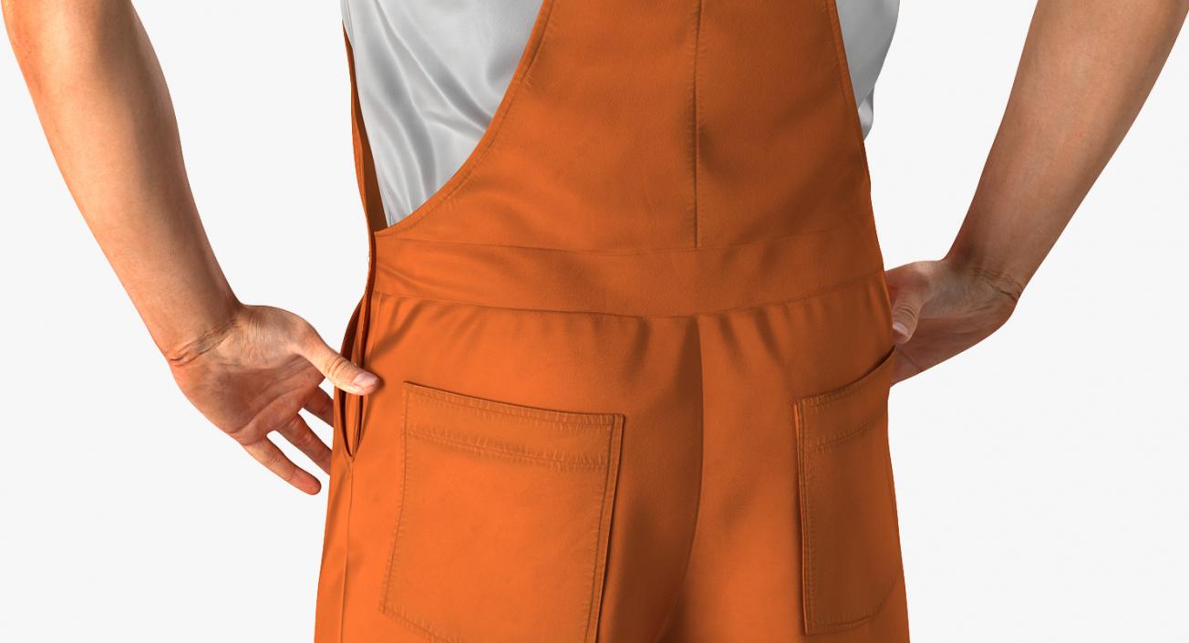 Worker In Orange Overalls Standing Pose 3D model