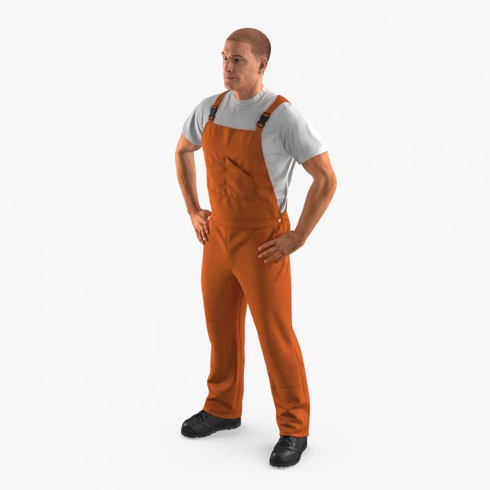 Worker In Orange Overalls Standing Pose 3D model