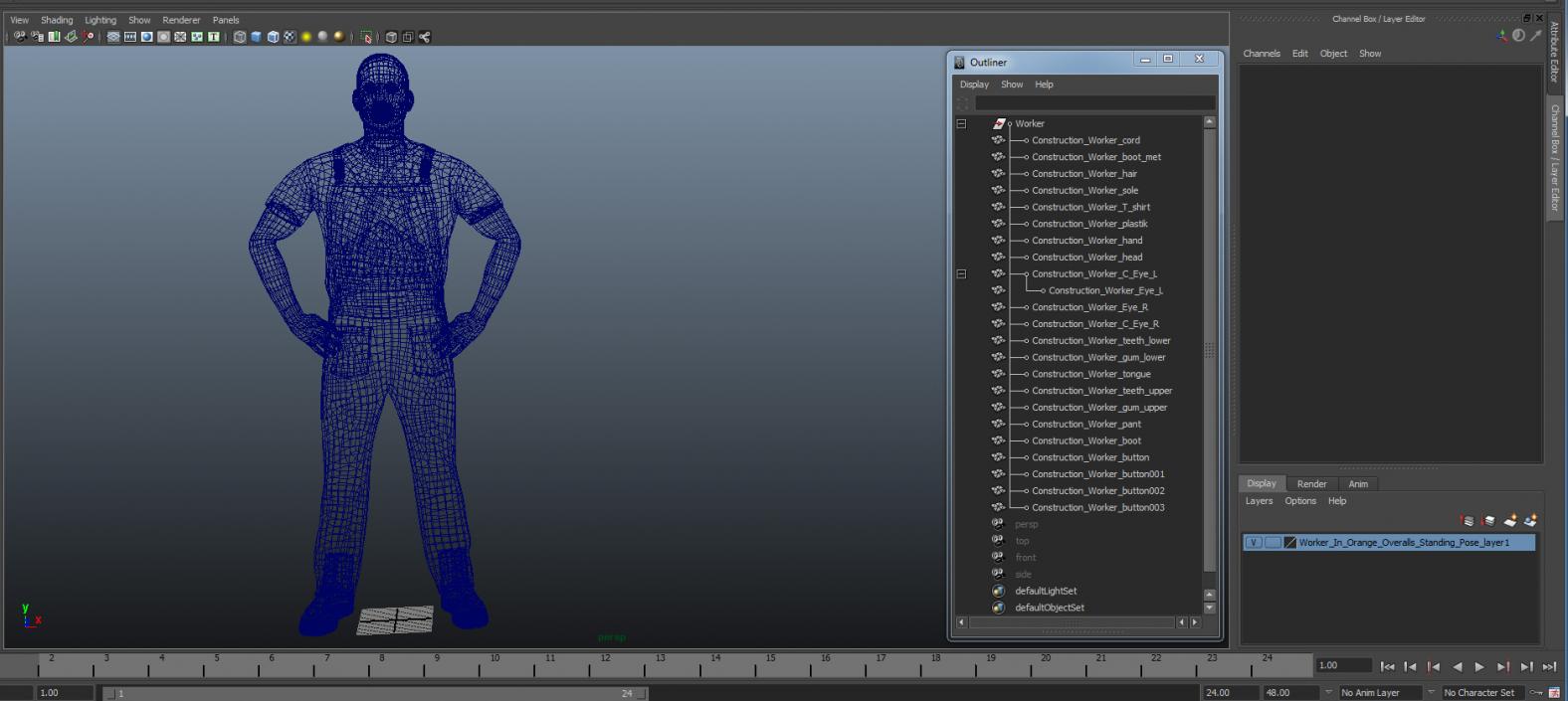 Worker In Orange Overalls Standing Pose 3D model