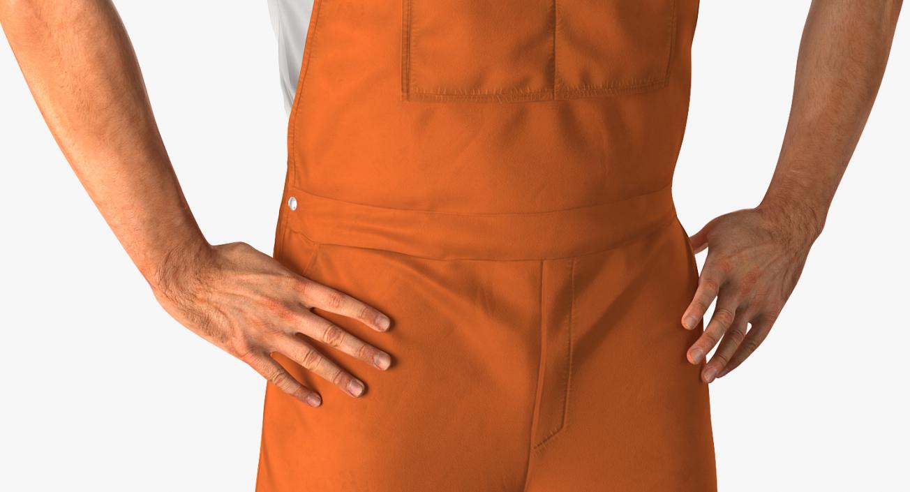 Worker In Orange Overalls Standing Pose 3D model