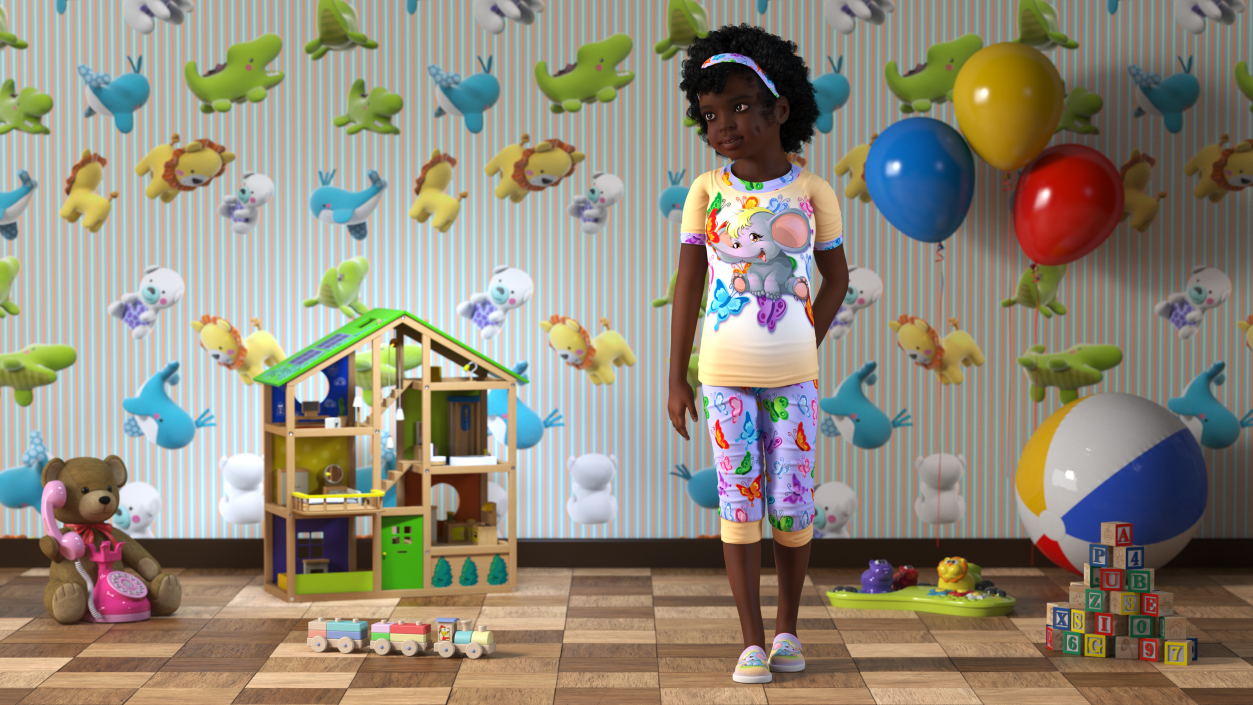 3D Home Style Black Girl Child Standing