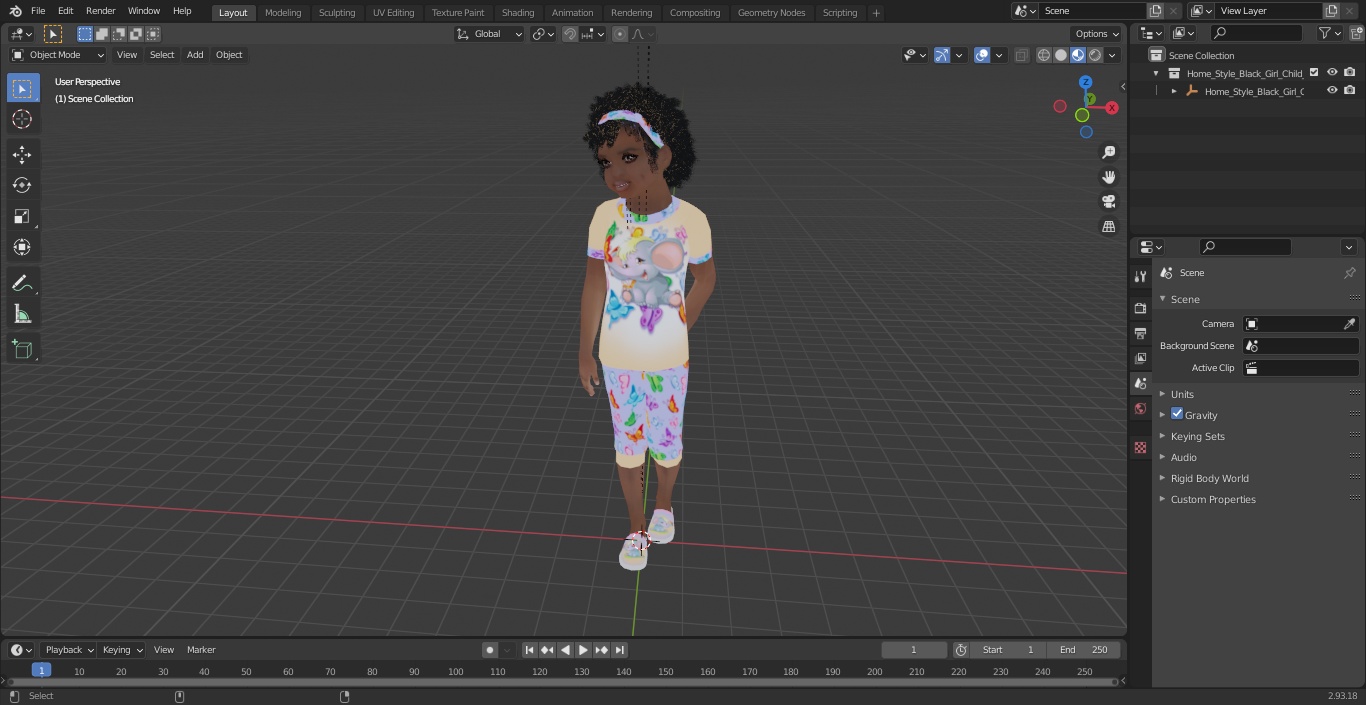 3D Home Style Black Girl Child Standing