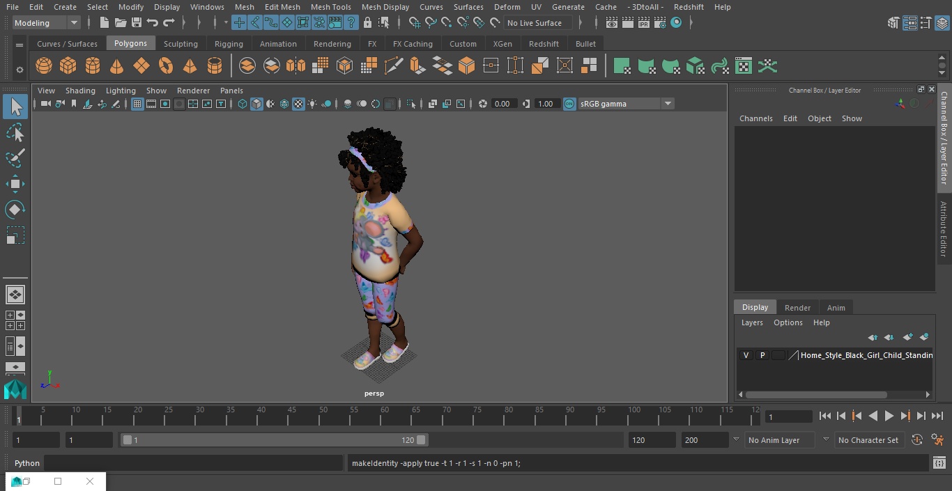 3D Home Style Black Girl Child Standing