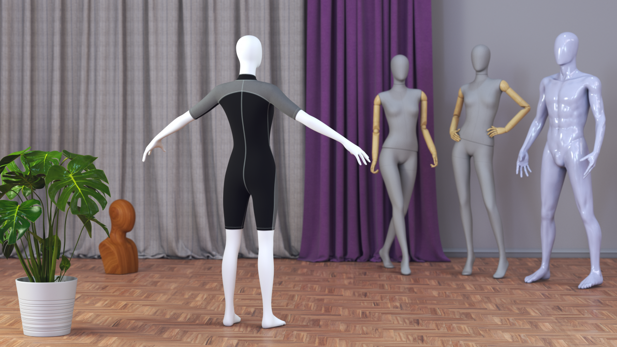 Woman Wetsuit Shorty Version Black 3D model