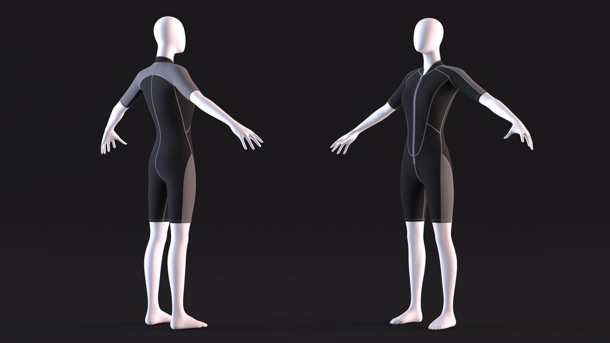 Woman Wetsuit Shorty Version Black 3D model