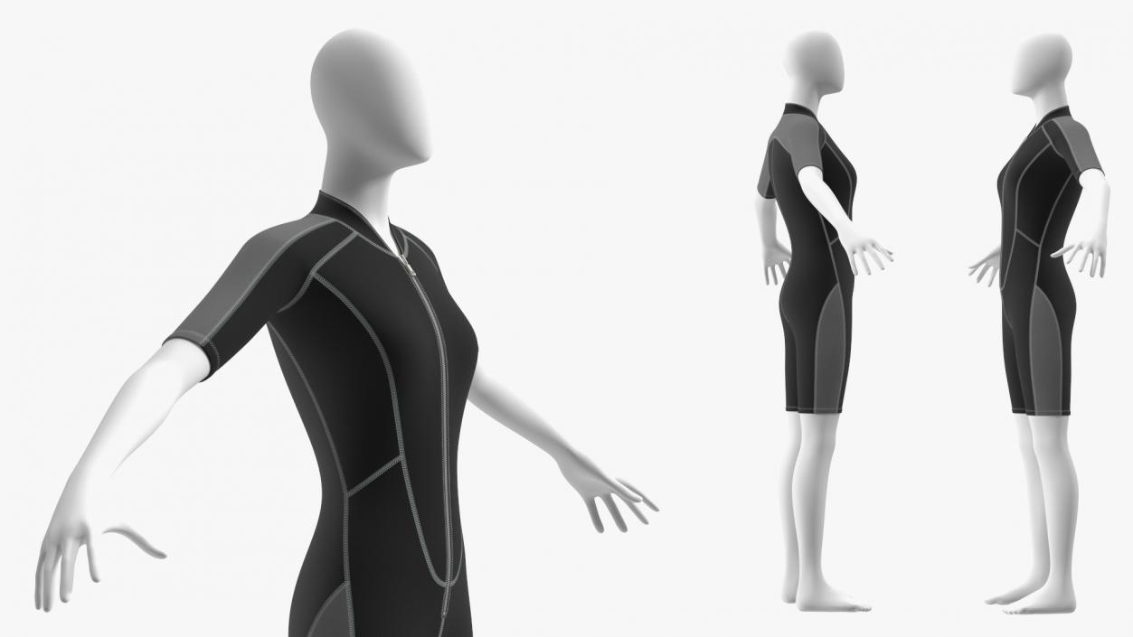 Woman Wetsuit Shorty Version Black 3D model