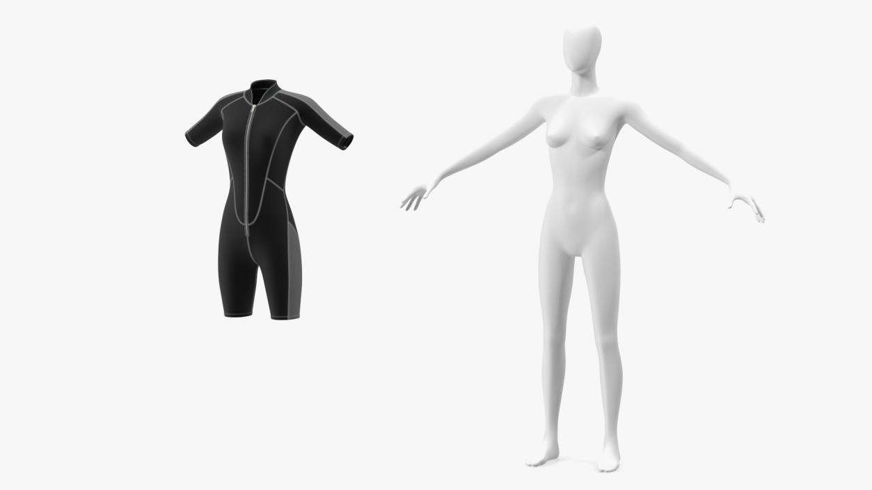 Woman Wetsuit Shorty Version Black 3D model