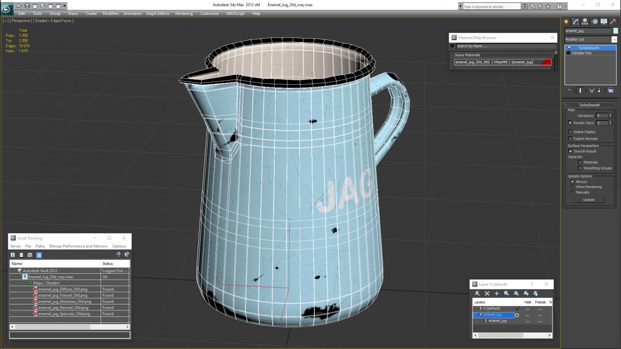 Enamel Jug Old 3D model