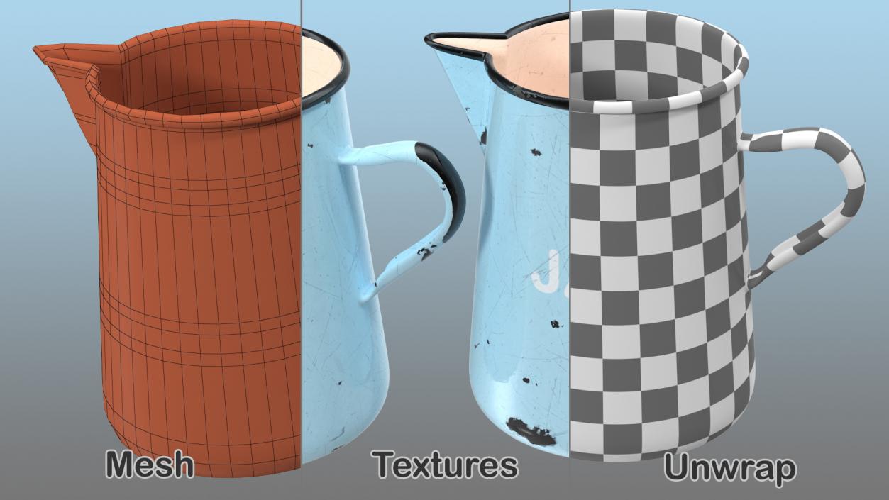 Enamel Jug Old 3D model