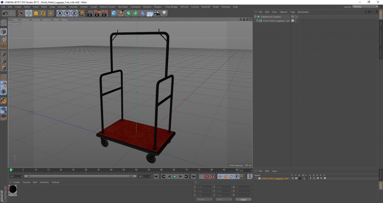 3D Gold Hotel Luggage Cart model