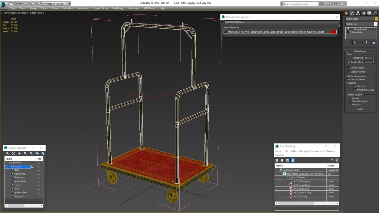 3D Gold Hotel Luggage Cart model