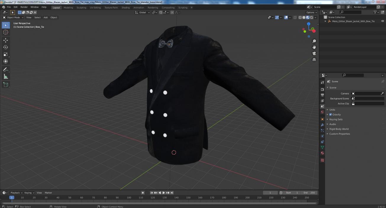 Mens Glitter Blazer Jacket With Bow Tie 3D model