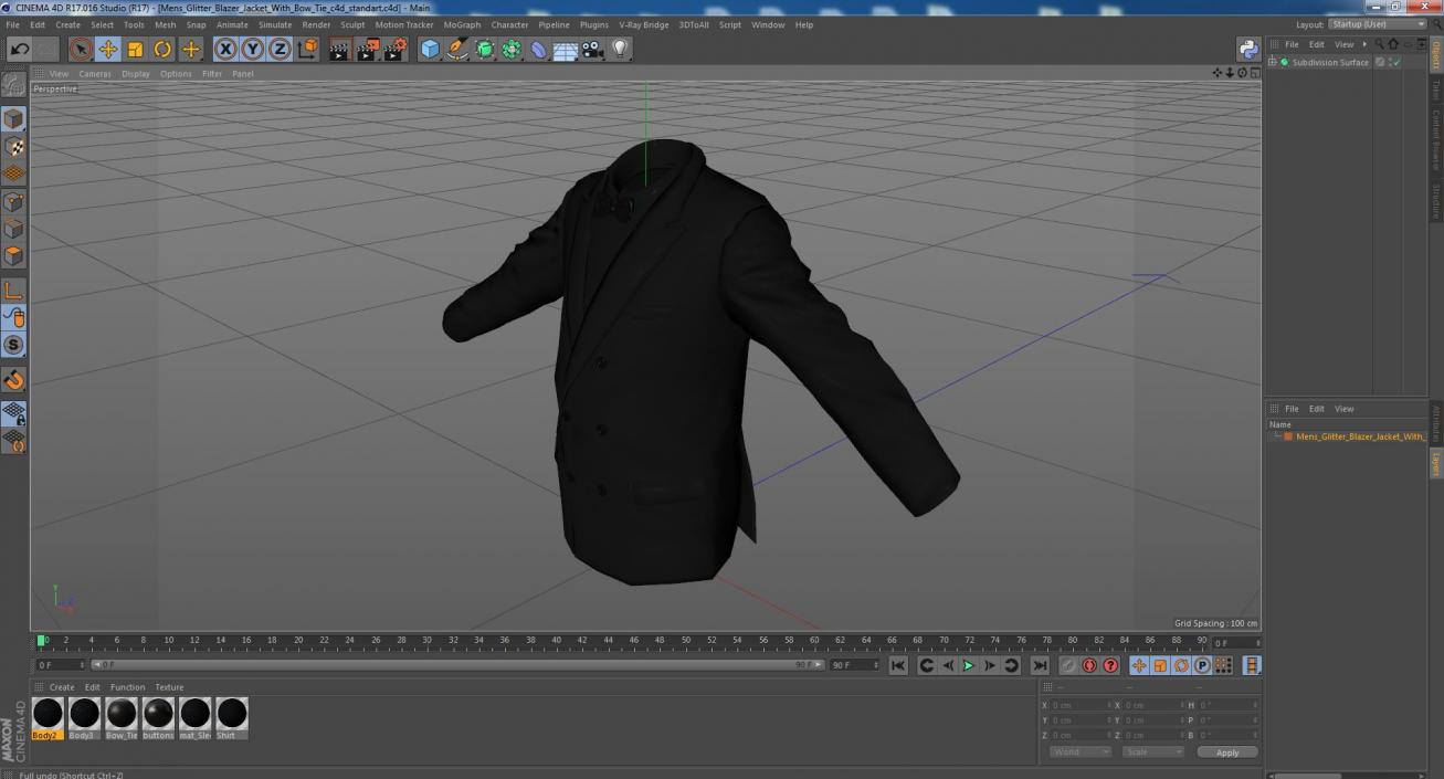 Mens Glitter Blazer Jacket With Bow Tie 3D model