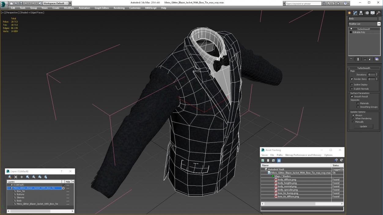 Mens Glitter Blazer Jacket With Bow Tie 3D model