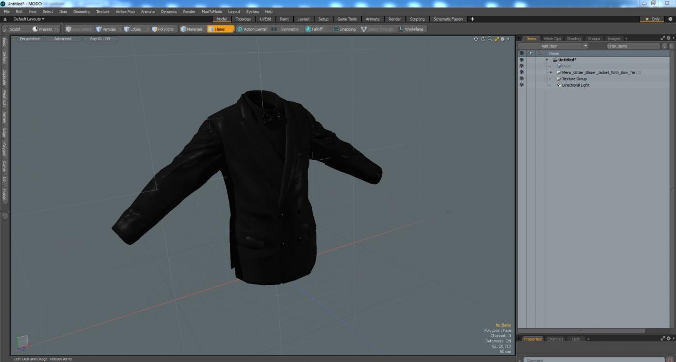 Mens Glitter Blazer Jacket With Bow Tie 3D model