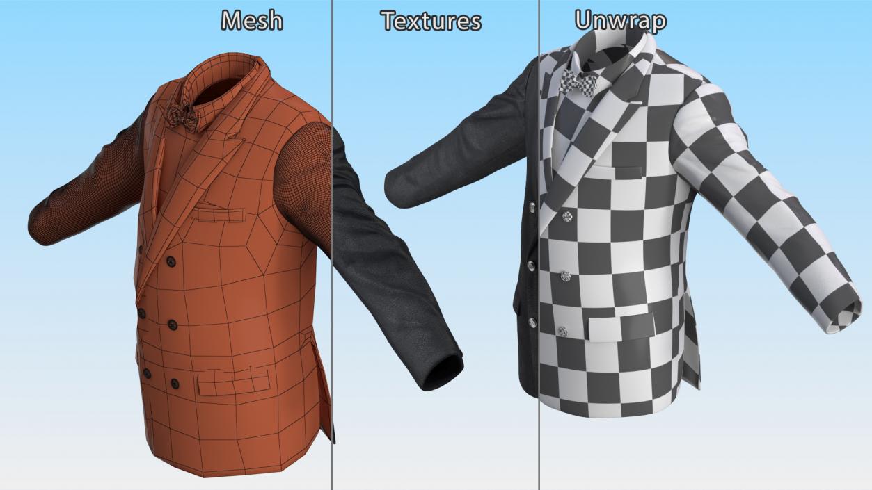 Mens Glitter Blazer Jacket With Bow Tie 3D model