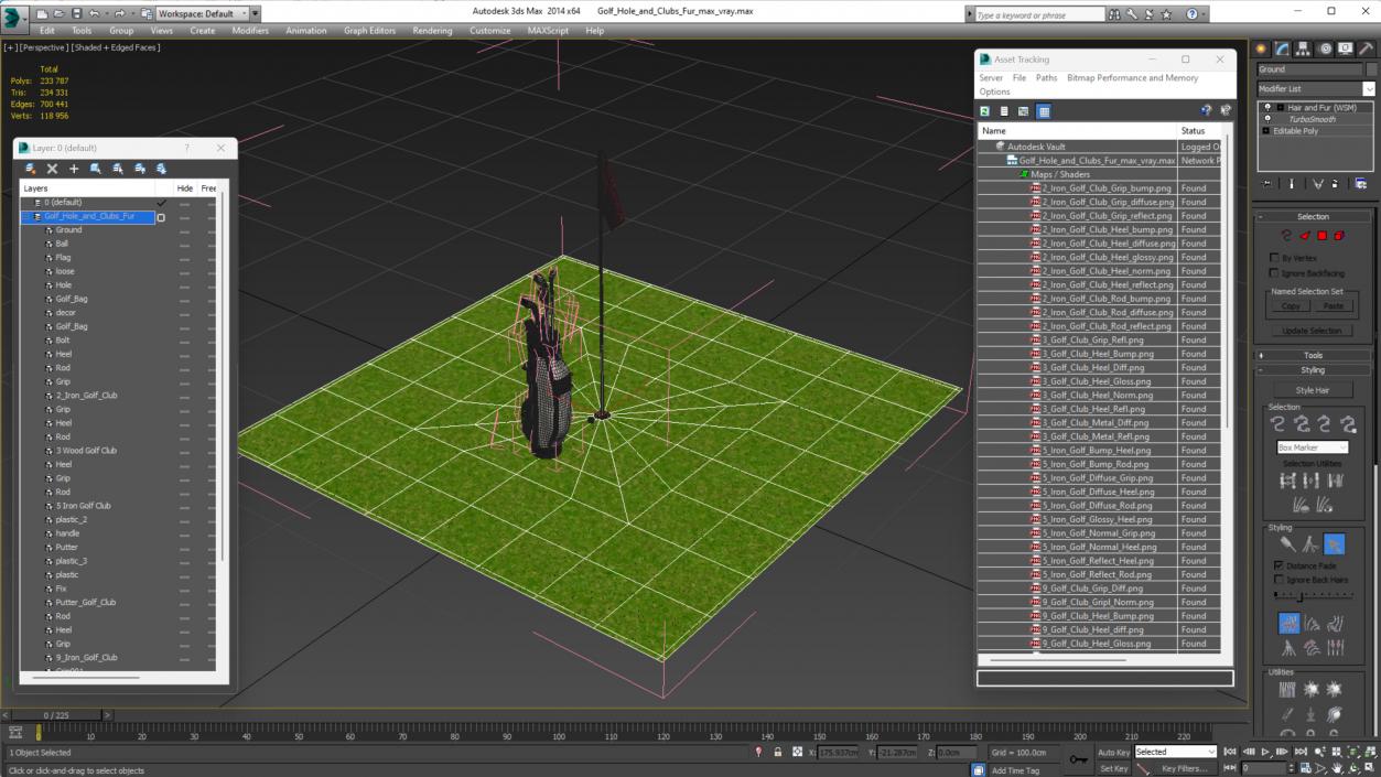 3D Golf Hole and Clubs Fur model