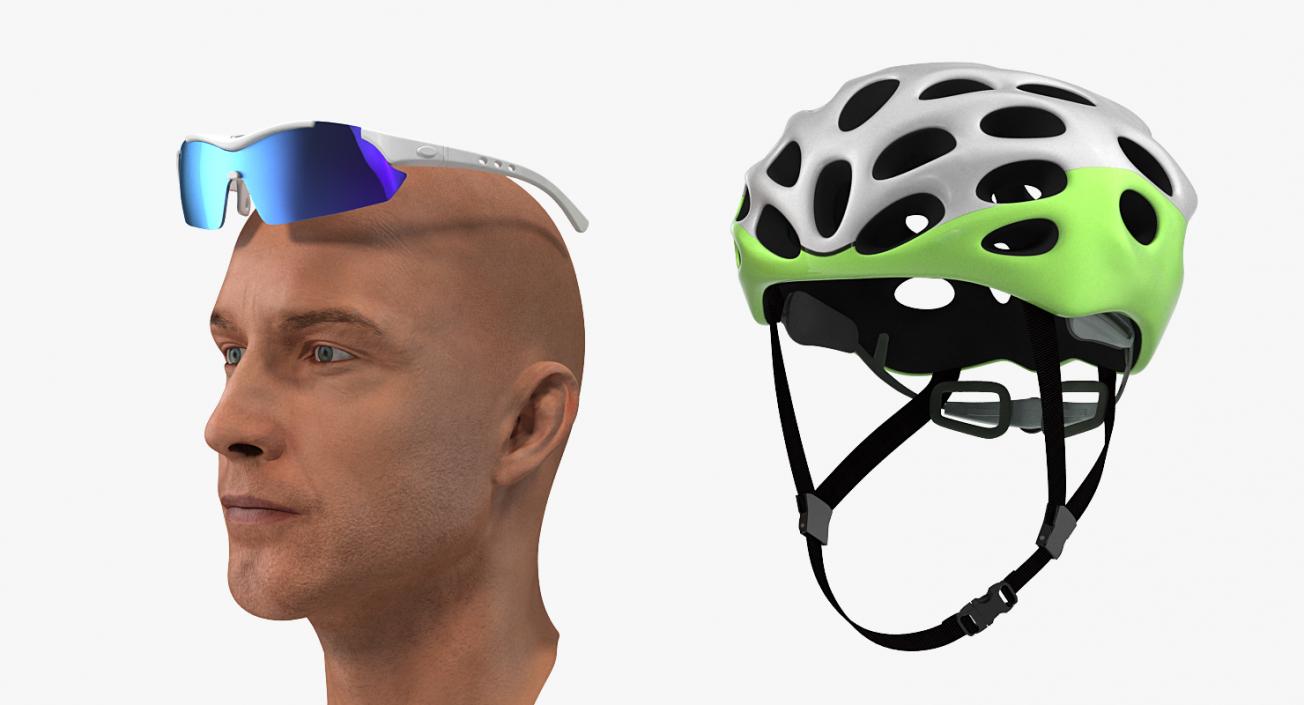 Bicyclist Head in Helmet with Glasses 3D