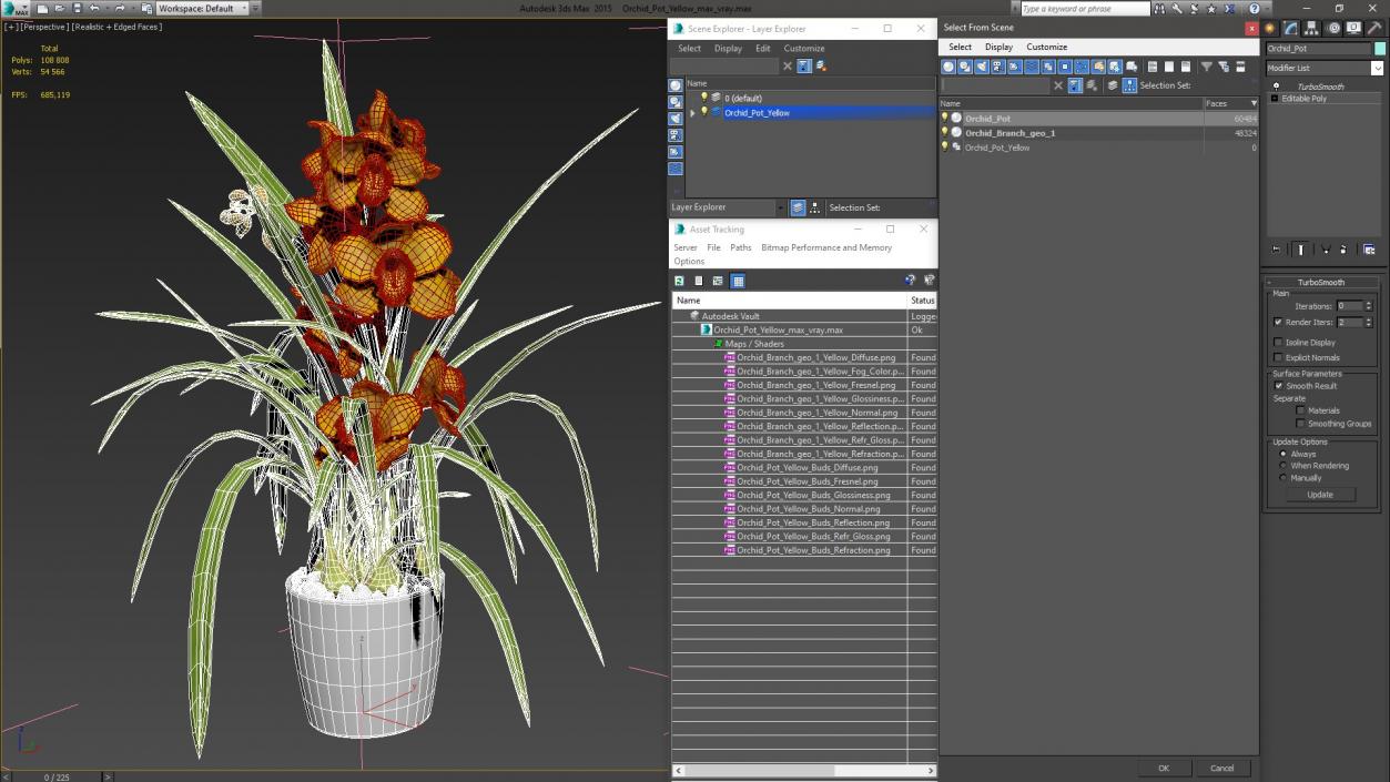 Orchid Pot Yellow 3D