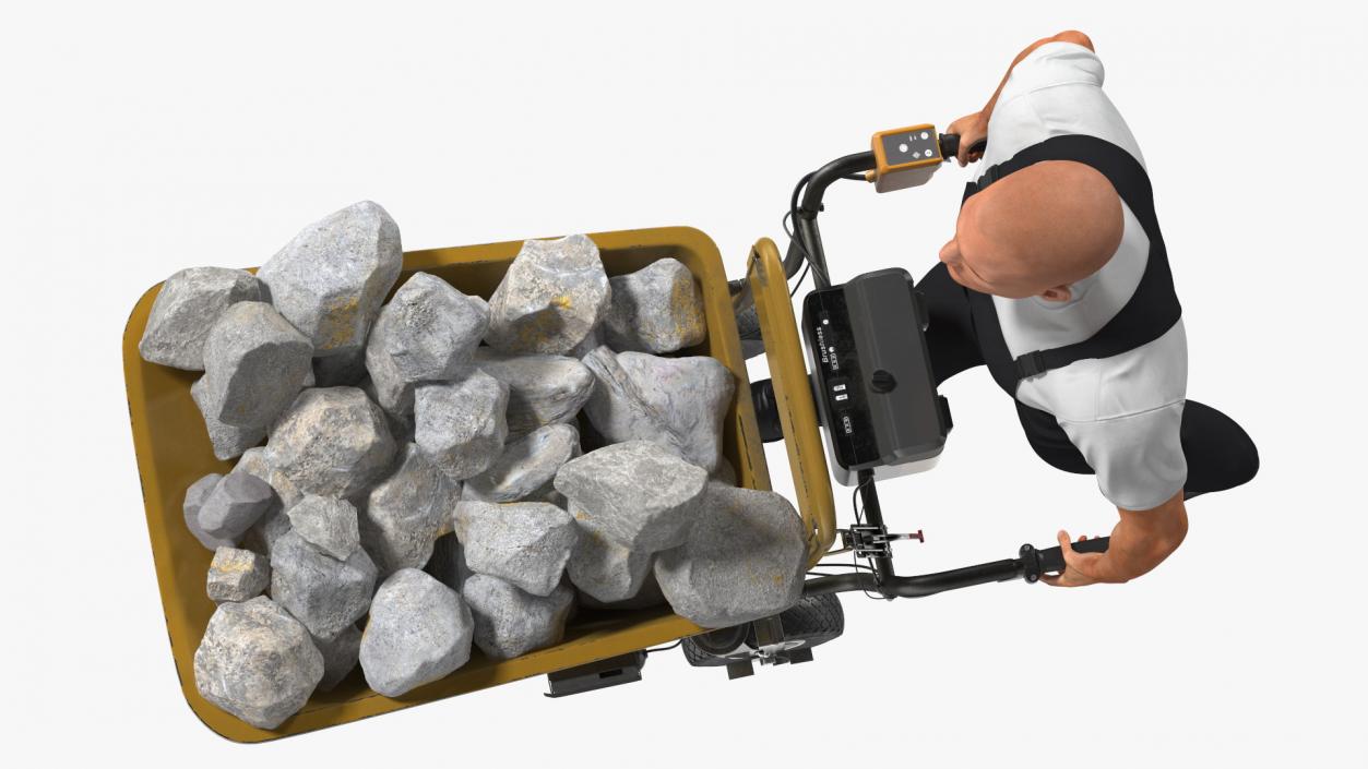 3D Worker with Electric Wheelbarrow with Stones Rigged