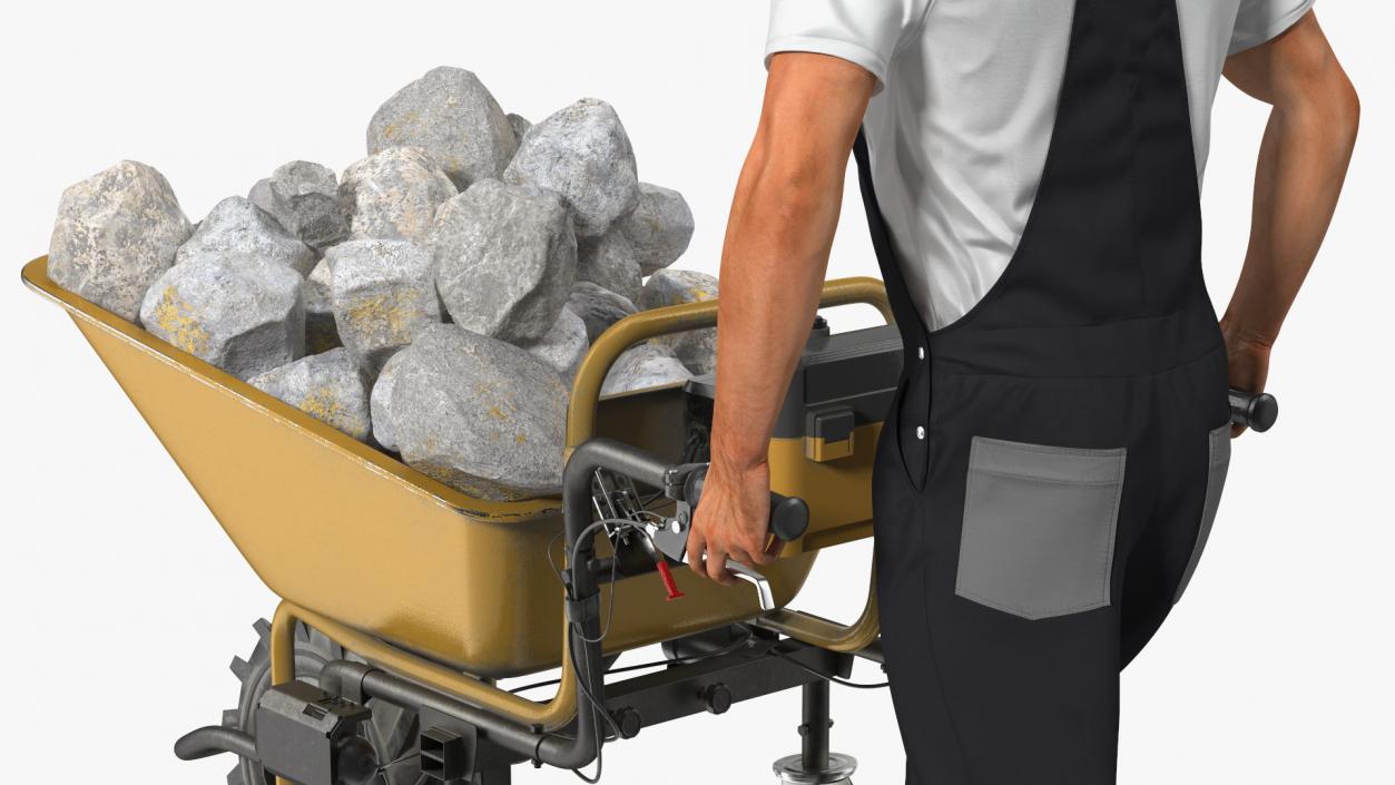 3D Worker with Electric Wheelbarrow with Stones Rigged