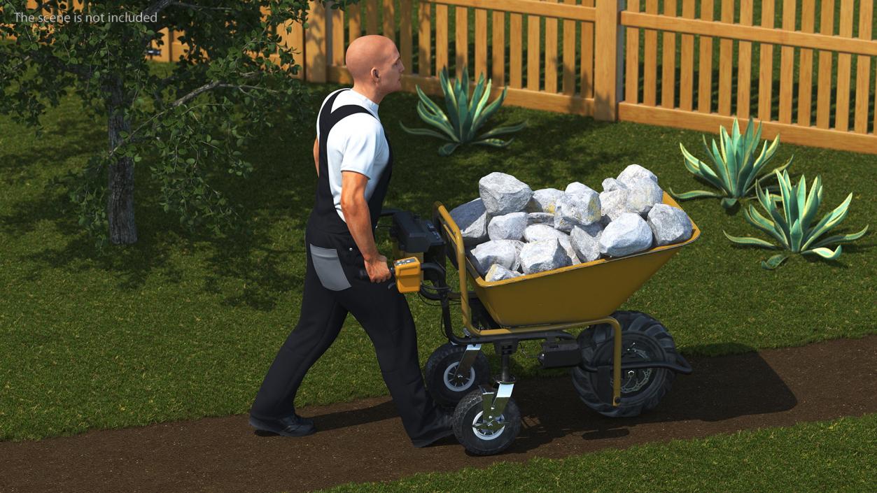 3D Worker with Electric Wheelbarrow with Stones Rigged