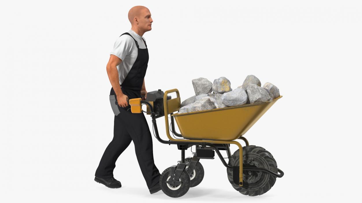 3D Worker with Electric Wheelbarrow with Stones Rigged