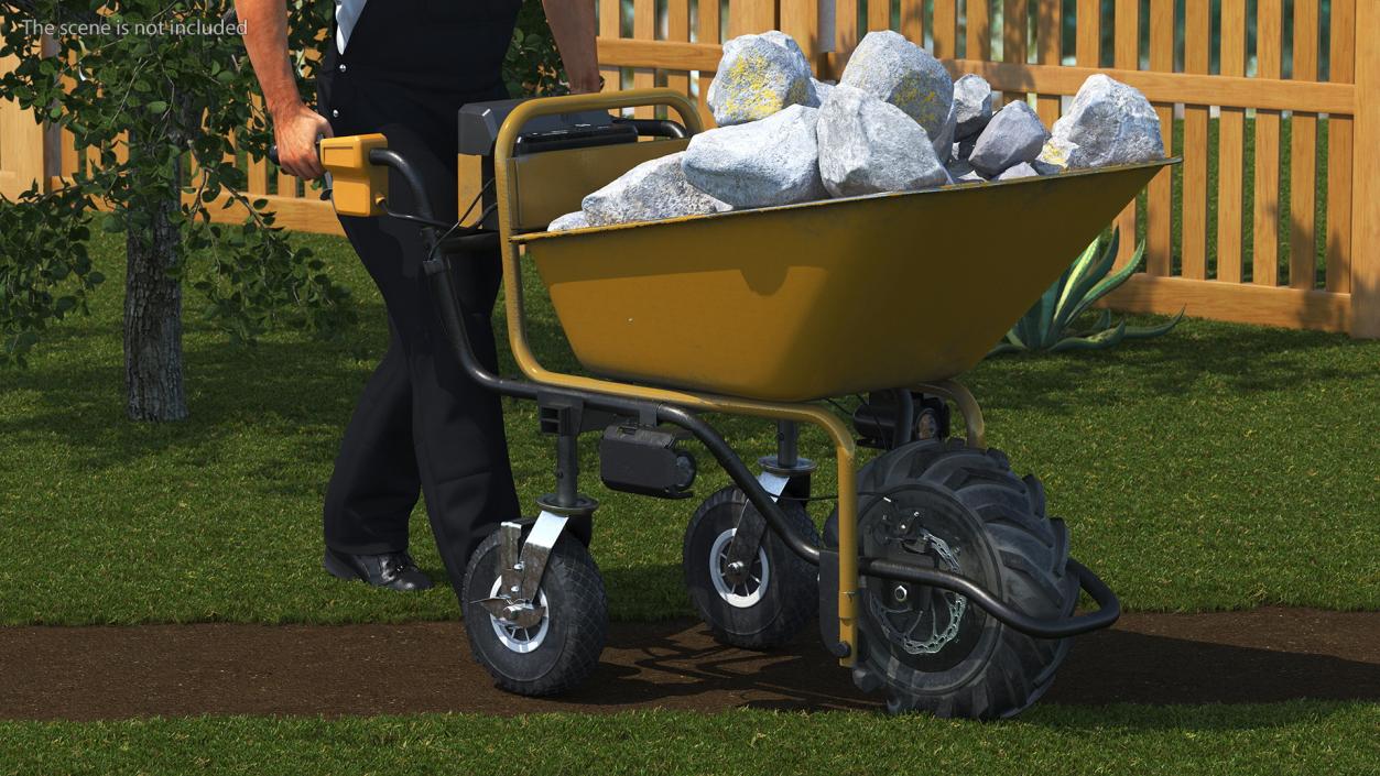 3D Worker with Electric Wheelbarrow with Stones Rigged