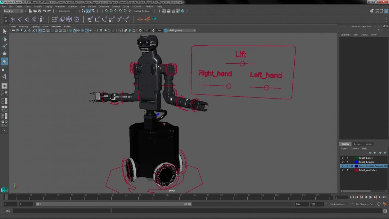 3D Space General-Purpose Robot Rigged for Maya model