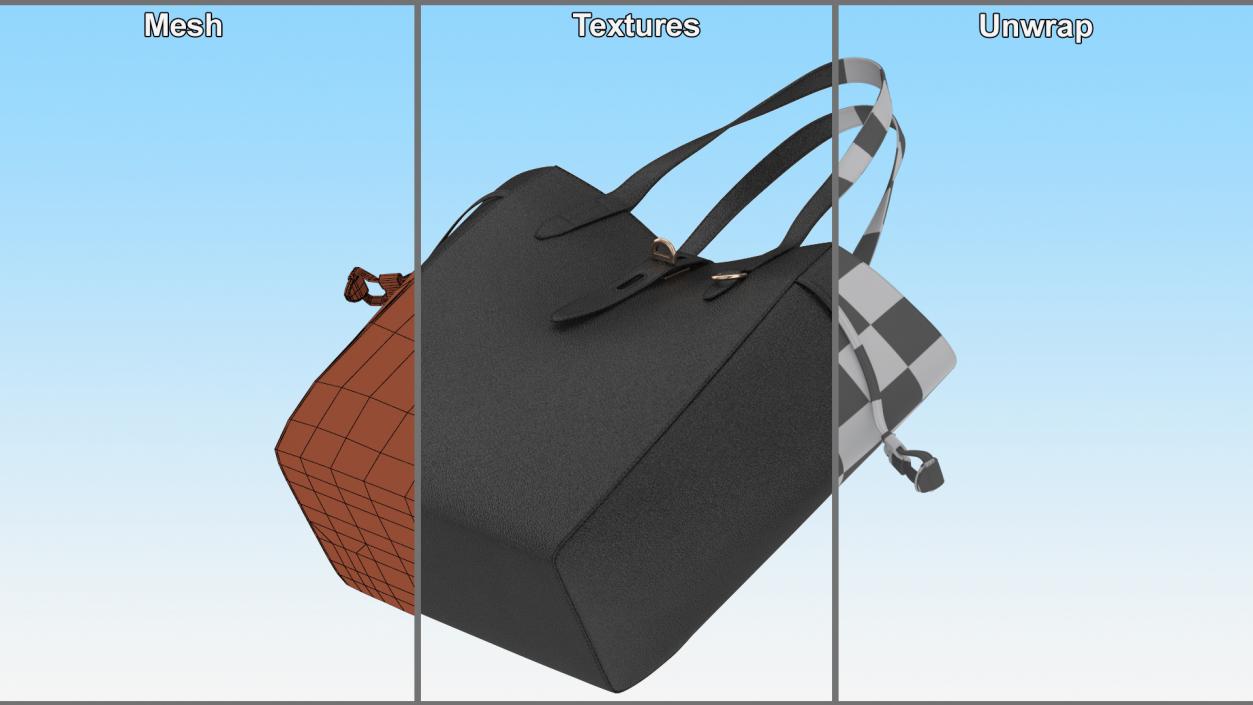 Ladies Leather Tote Bag Black(1) 3D