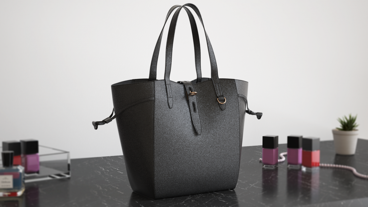 Ladies Leather Tote Bag Black(1) 3D